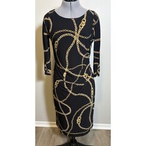 Lauren Ralph Lauren Chain Print Dress 3/4‎ Sleeve Sheath Dress Size 8 Old Money